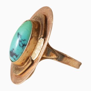 Art Nouveau 14k Yellow Gold Turquoise Ring, 1920s