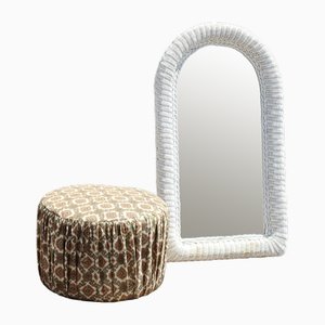 Large Vintage French Mirror with White Wicker Frame , 1970s
