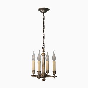Neoclassical French Silver Color Brass Four-Light Chandelier, 1920s