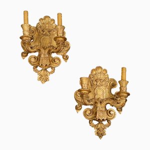 Late 18th Century Golden and Carved Wooden Wall Lights, France, Set of 2