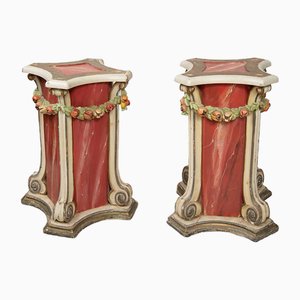 Venezianische Säulen aus Lackiertem & Goldenem Holz, 2er Set