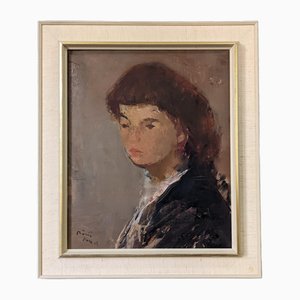 Swedish Artist, Portrait of Lady with Auburn Hair, Oil Painting, 1969, Framed