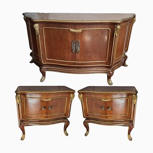 Louis XVI 19th Century Sideboard and Nighstands, France, Set of 3