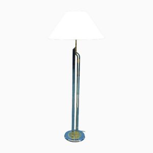 Lámpara de pie Regency italiana de latón y cromo, años 70