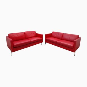 Set of Ds 118 Real Leather Sofas Garnitur in the Color Red from de Sede