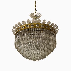 Vintage Empire Crystal Suspension Chandelier with 5 Lights, 1940s