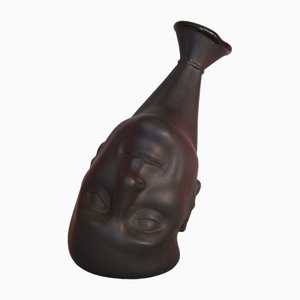 Vase Tête d'Homme en Porcelaine Noire par Ilona Romule