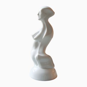 Ilona Romule, Woman Figure on a Pedestal, 21st Century, Porcelain with Silver Details