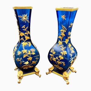 Glass Bronze Mounted Vases by Alphonse Giroux Paris in the style of Japanese, Set of 2