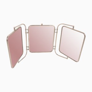 Mid-Century Triptych Wall Mirror in White Bakelite and Chrome, Spain, 1940s