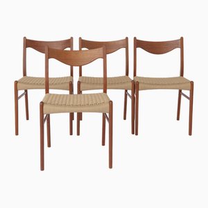 Mid-Century Model GS61 Teak Dining Chairs with Papercord Seats by Arne Wahl Iversen for Glyngøre Stolefabrik, Denmark 1960s, Set of 4