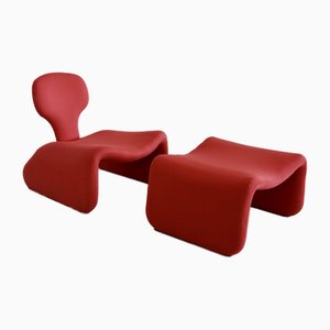 Set of Dijnn Chair and Footstool by Olivier Mourgue, France, 1965
