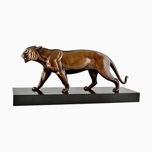 Irenee Rochard, Art Deco Skulptur eines Panthers, 1930er, Bronze