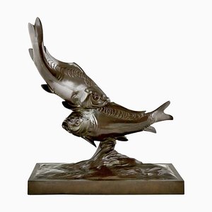 Santiago Bonome, Art Deco Sculpture of Two Carp Fish, 1930, Bronze
