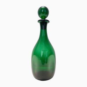 Botella italiana vintage de vidrio soplado a mano verde, años 50