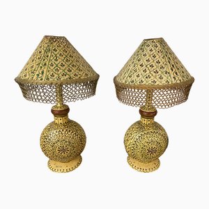 Oriental Painted Tole Lamps, Set of 2
