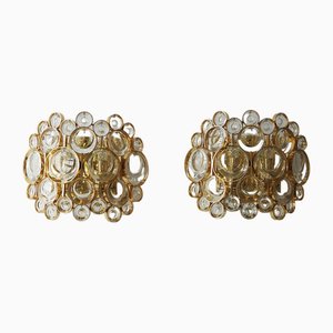 Hollywood Regency Wall Lamps in Brass and Crystal Glass from Palwa, Set of 2