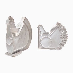 Figuras de pollo posmodernas de cerámica esmaltada de Alessio Tasca, años 70. Juego de 2