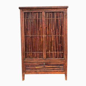 Wabi Sabi Rustic Cane and Wood Cabinet, 19th.