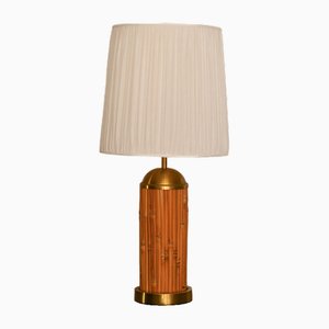 Table Lamp in the Rush and Brass with Fabric Lampshade, 1970s