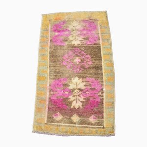 Small Pink & Brown Oushak Entryway Rug