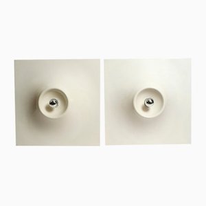 Large Space Age Quadratic Ceiling Lamps in White, 1960s, Set of 2