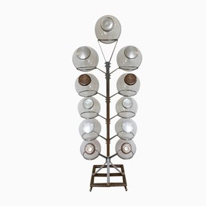 Antique Display with 11 Blunted Glass Balls with Wheels