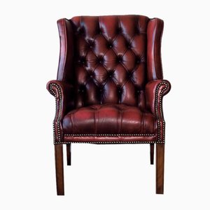 Buttoned Leather Wing Chesterfield Lounge Chair, 1970s