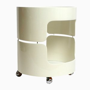 Space Age Pop Art Beige White Side Table with Wheels