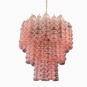 Three-Tier Murano Glass Tube Chandelier with 48 Pink Glasses