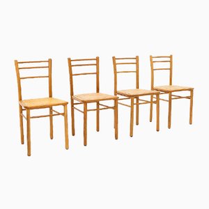 Wooden Chairs with Vienna Straw Seat, 1970s, Set of 4