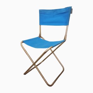 Vintage Lafuma Chantazurl Blue Canvas and Golden Metal Camping Chair, 1970s