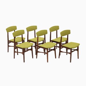 Chairs in Wood and Green Fabric, 1960s, Set of 6