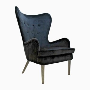 Vintage DA Armchair in Black Velvet by Ernest Race for Race Furniture, 1940s