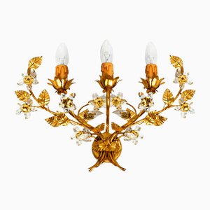 Große Italienische Breit Vergoldete Florentinische Wandlampe mit Drei Fassungen