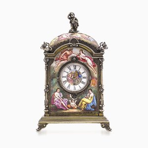 19th Century Austrian Silver & Enamel Clock by Hermann Ratzersdorfer, 1890s