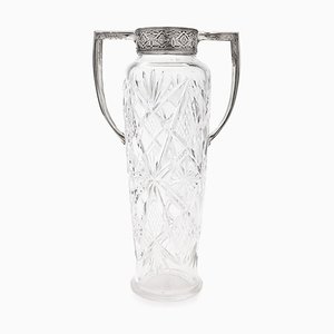 Russische Empire Vase aus Silber & geschliffenem Glas, 20. Jh., 1900er
