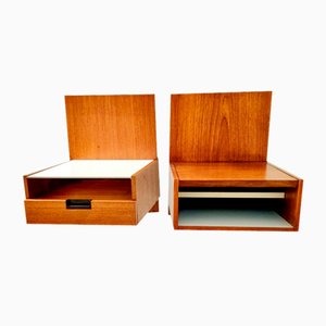 Floating Bedside Tables and Bedside Mirrors in Teak Japan Series by Cees Braakman for Pastoe, 1957, Set of 2