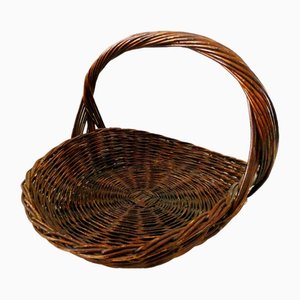 Large Vintage French Basket Traditional Rustic Woven Wicker Basket, 1940s