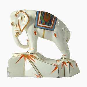 Handpainted Elephant Bookend Figure from Royal Dux, 1930s