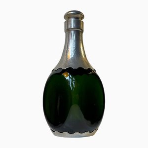 Danish Art Nouveau Decanter in Green Glass and Pewter, 1910s