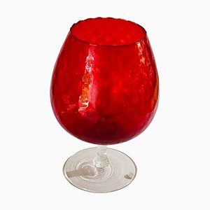 Rote Empoli Vase aus Glas mit Reliefmuster, Italien, 1960