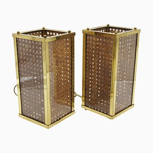 Brass and Vienna Woven Cane Table Lamps in the style of Dior, 1970s, Set of 2