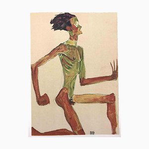 Schiele, Nu masculin agenouillé de profil, Lithographie, 2007