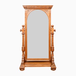 Large Carved Oak Cheval Dressing Mirror