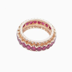 Bague Rubis, Diamants et Or Rose 14 Carats, 1970s