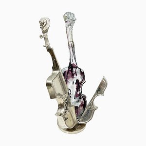 Escultura de violín de vidrio bronceado atribuida a Yves Lohe, Francia, años 80