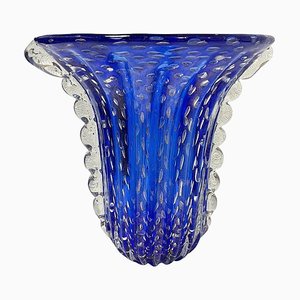 Jarrón muy grande de cristal de Murano en azul y transparente de Barovier & Toso, años 60
