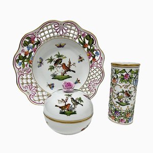 Hungarian Rothschild Porcelain Set fromm Herend, Set of 3
