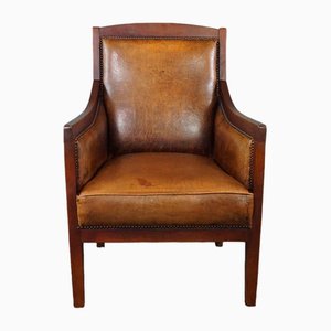 Sheep Leather and Wood Armchair